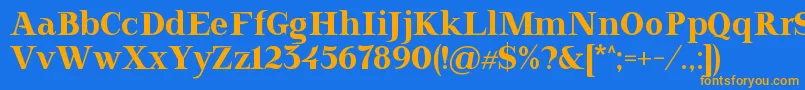 フォントDoriel – オレンジ色の文字が青い背景にあります。