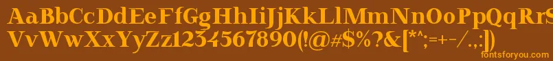 フォントDoriel – オレンジ色の文字が茶色の背景にあります。