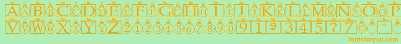 フォントXmasbells – オレンジの文字が緑の背景にあります。