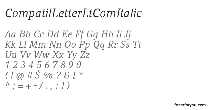 Czcionka CompatilLetterLtComItalic – alfabet, cyfry, specjalne znaki