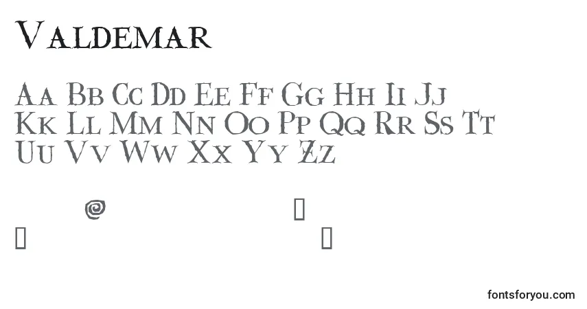 Шрифт Valdemar – алфавит, цифры, специальные символы
