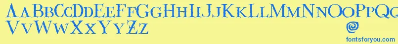 フォントValdemar – 青い文字が黄色の背景にあります。
