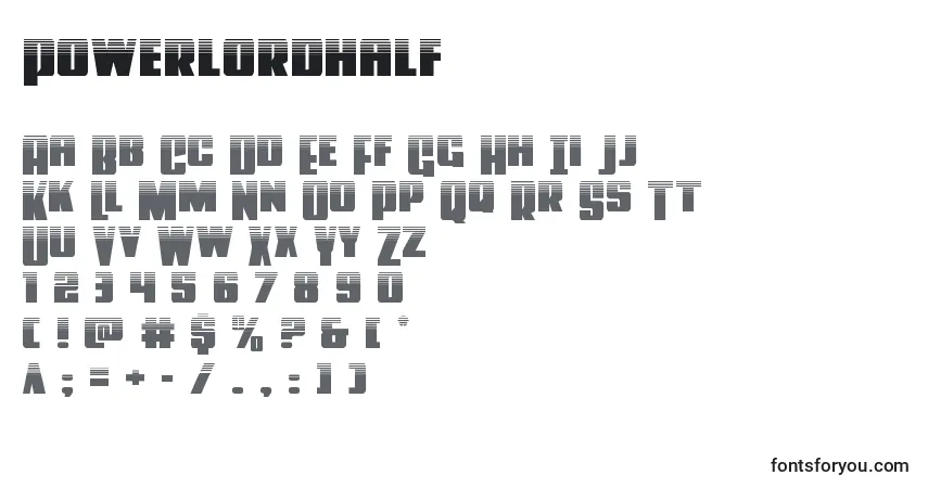 Schriftart Powerlordhalf – Alphabet, Zahlen, spezielle Symbole