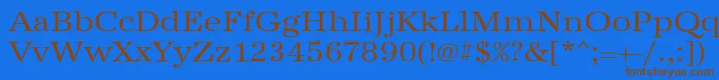 フォントUrwantiquatextwid – 茶色の文字が青い背景にあります。