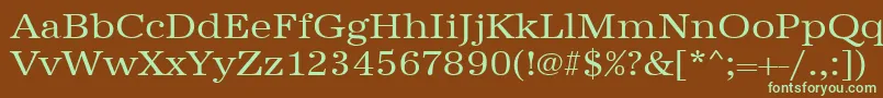 フォントUrwantiquatextwid – 緑色の文字が茶色の背景にあります。