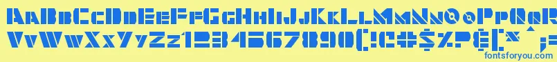 フォントQuintanar – 青い文字が黄色の背景にあります。