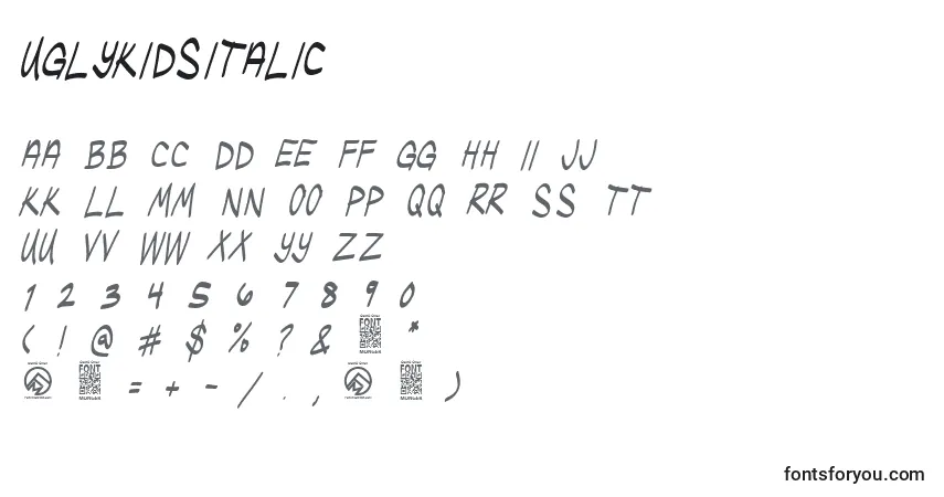 Schriftart UglykidsItalic (83603) – Alphabet, Zahlen, spezielle Symbole