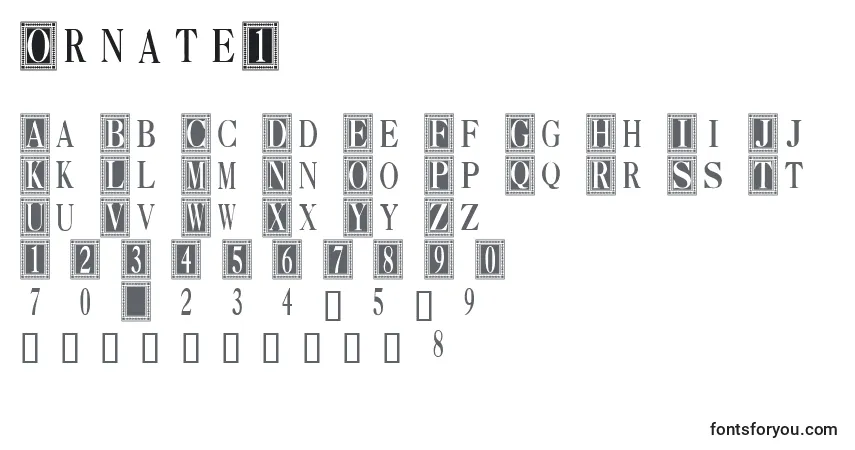 Ornate1-fontti – aakkoset, numerot, erikoismerkit
