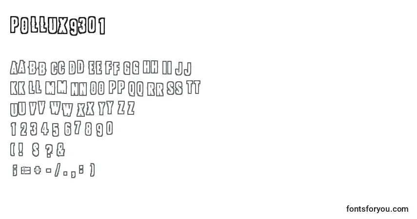 Czcionka Pollux9301 – alfabet, cyfry, specjalne znaki