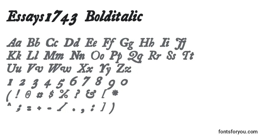 Czcionka Essays1743 Bolditalic – alfabet, cyfry, specjalne znaki