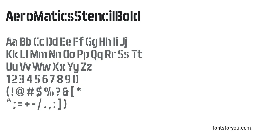 Schriftart AeroMaticsStencilBold – Alphabet, Zahlen, spezielle Symbole