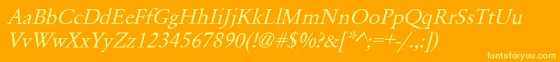 GaramondNormalItalic-Schriftart – Gelbe Schriften auf orangefarbenem Hintergrund