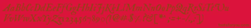 Imfeenit28p-Schriftart – Braune Schriften auf rotem Hintergrund