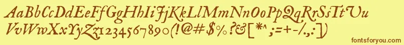 Imfeenit28p Font – Brown Fonts on Yellow Background