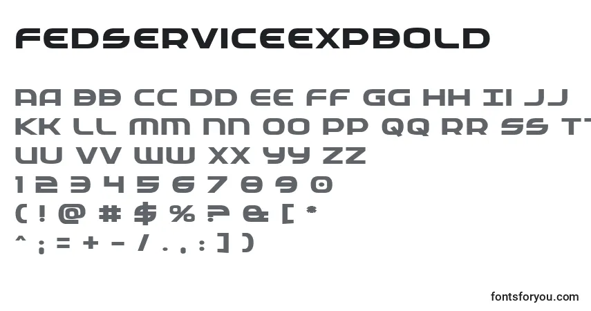 A fonte Fedserviceexpbold – alfabeto, números, caracteres especiais