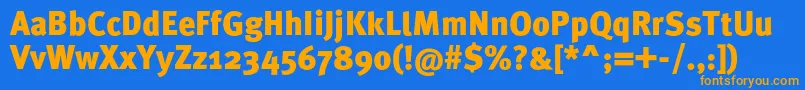 フォントMetaproBlack – オレンジ色の文字が青い背景にあります。
