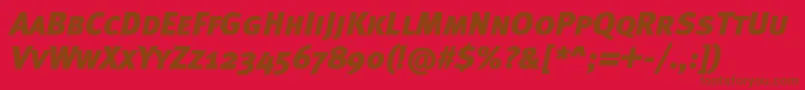 MetablackcapscItalic-fontti – ruskeat fontit punaisella taustalla