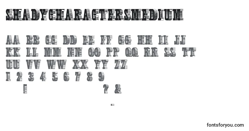 A fonte ShadyCharactersMedium – alfabeto, números, caracteres especiais