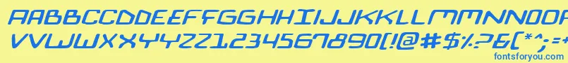 フォントBionicComicExpItalic – 青い文字が黄色の背景にあります。