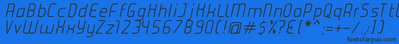 JuiceLightItalic-fontti – mustat fontit sinisellä taustalla