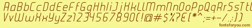 Fonte JuiceLightItalic – fontes marrons em um fundo amarelo