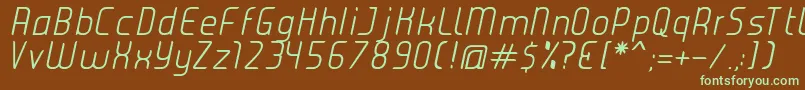 フォントJuiceLightItalic – 緑色の文字が茶色の背景にあります。