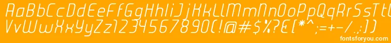 JuiceLightItalic-Schriftart – Weiße Schriften auf orangefarbenem Hintergrund