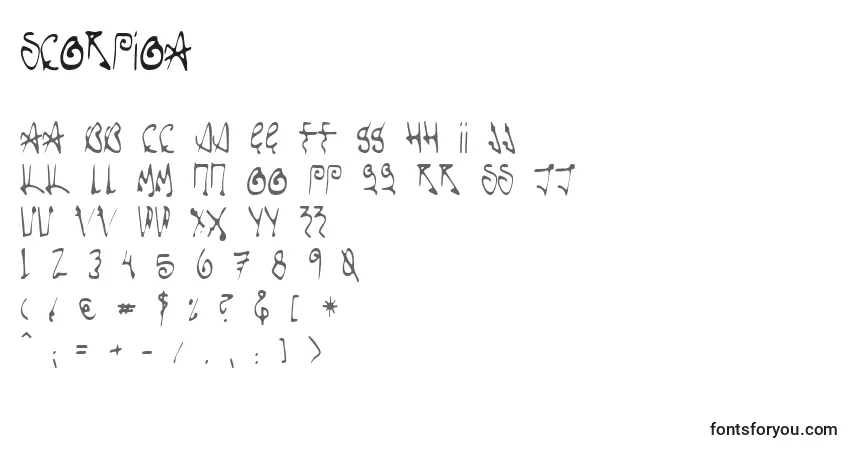 Czcionka ScorpioA – alfabet, cyfry, specjalne znaki