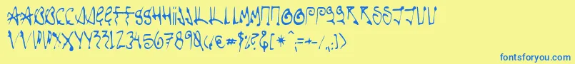 フォントScorpioA – 青い文字が黄色の背景にあります。