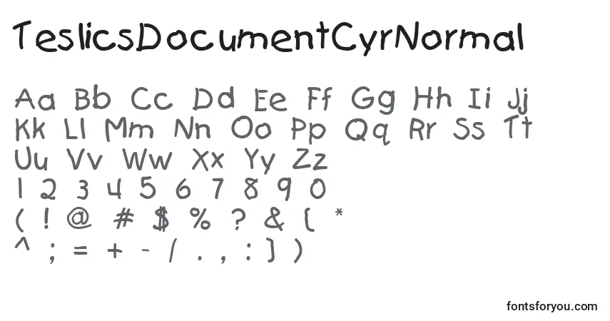 Fuente TeslicsDocumentCyrNormal - alfabeto, números, caracteres especiales