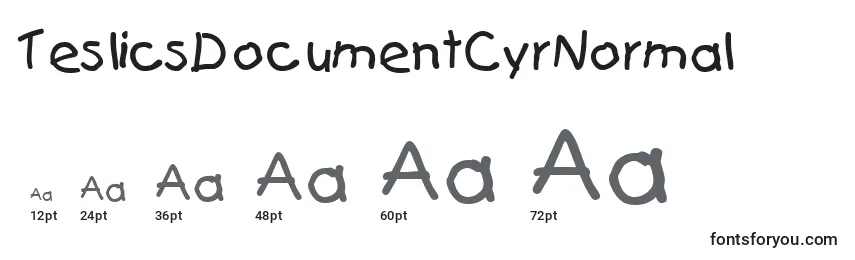 Размеры шрифта TeslicsDocumentCyrNormal