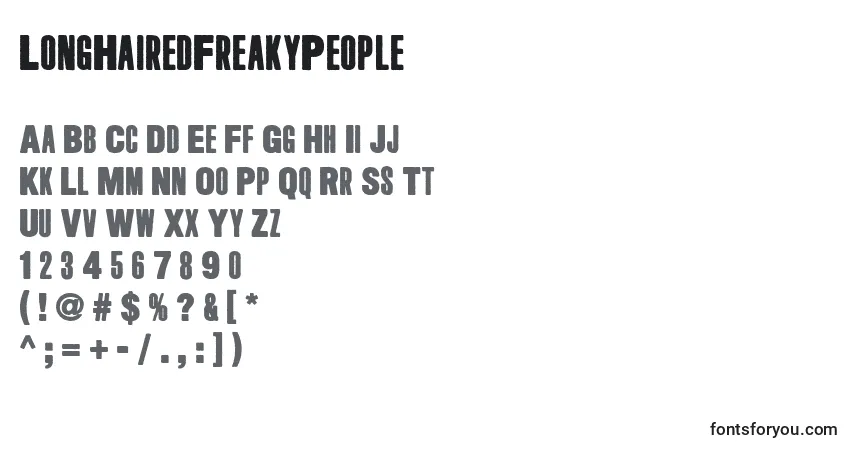 Czcionka LongHairedFreakyPeople – alfabet, cyfry, specjalne znaki