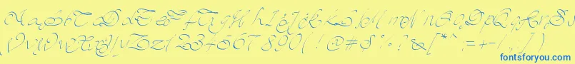 Pwscript-Schriftart – Blaue Schriften auf gelbem Hintergrund