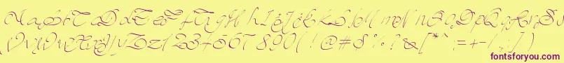 Pwscript-Schriftart – Violette Schriften auf gelbem Hintergrund