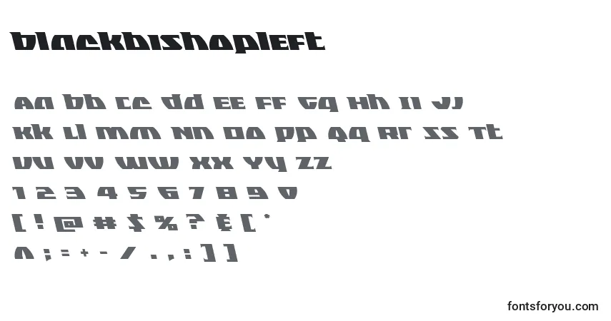 Czcionka Blackbishopleft – alfabet, cyfry, specjalne znaki