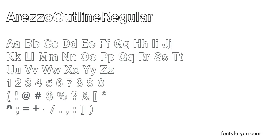 A fonte ArezzoOutlineRegular – alfabeto, números, caracteres especiais