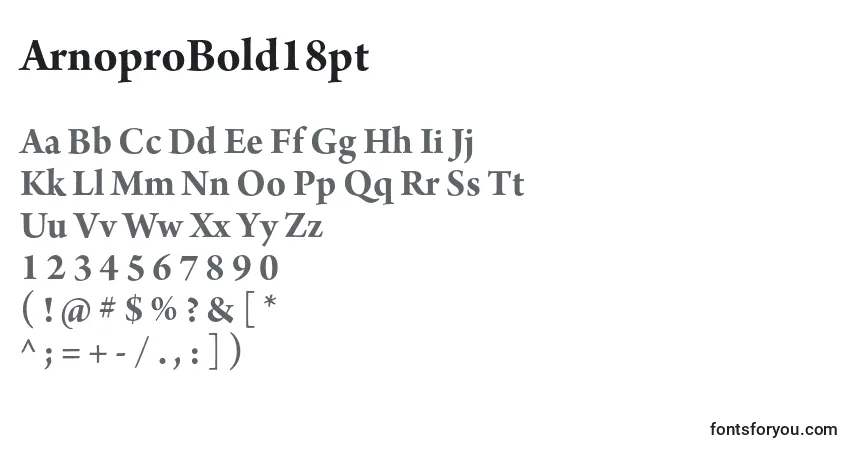 A fonte ArnoproBold18pt – alfabeto, números, caracteres especiais