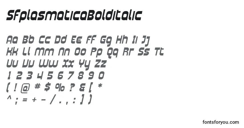 Czcionka SfplasmaticaBolditalic – alfabet, cyfry, specjalne znaki