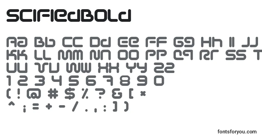 Шрифт SciFiedBold – алфавит, цифры, специальные символы