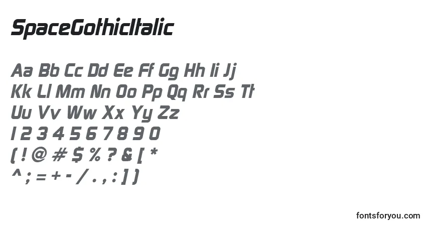 Шрифт SpaceGothicItalic – алфавит, цифры, специальные символы