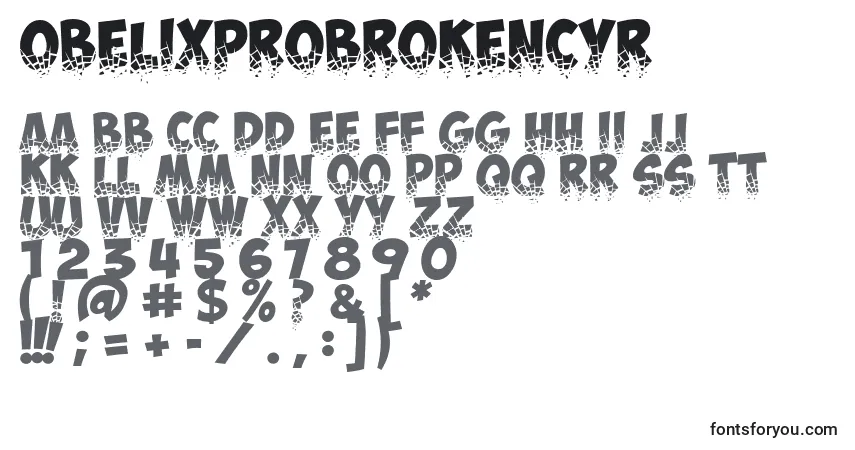 ObelixproBrokenCyr-fontti – aakkoset, numerot, erikoismerkit