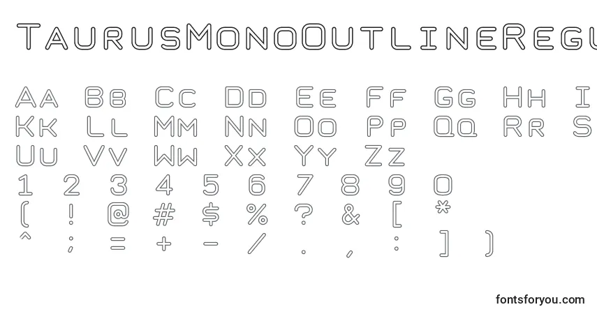 A fonte TaurusMonoOutlineRegular – alfabeto, números, caracteres especiais