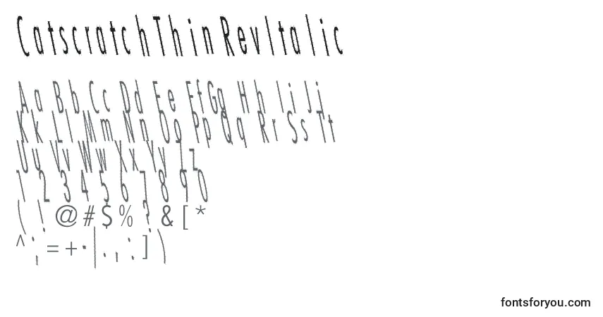 Шрифт CatscratchThinRevItalic – алфавит, цифры, специальные символы
