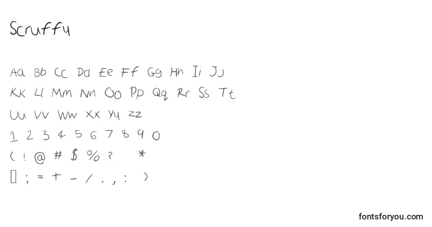 Czcionka Scruffy – alfabet, cyfry, specjalne znaki