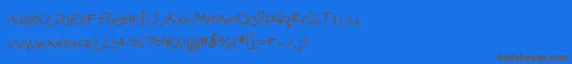 フォントScruffy – 茶色の文字が青い背景にあります。