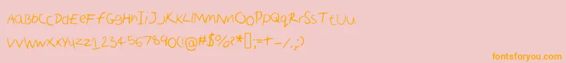 フォントScruffy – オレンジの文字がピンクの背景にあります。