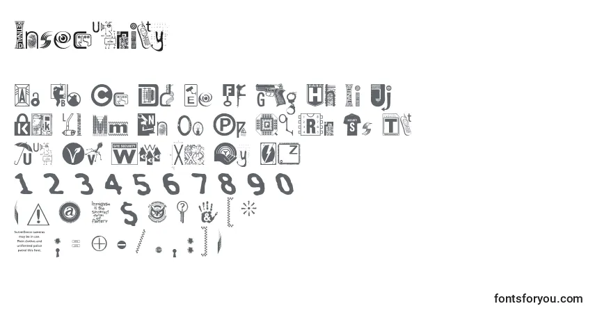 Czcionka Insecurity – alfabet, cyfry, specjalne znaki