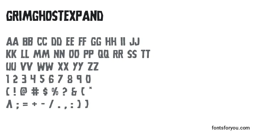 Czcionka Grimghostexpand – alfabet, cyfry, specjalne znaki