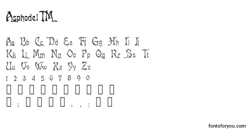 A fonte AsphodelTM – alfabeto, números, caracteres especiais