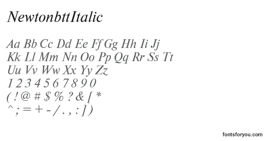Шрифт NewtonbttItalic – алфавит, цифры, специальные символы